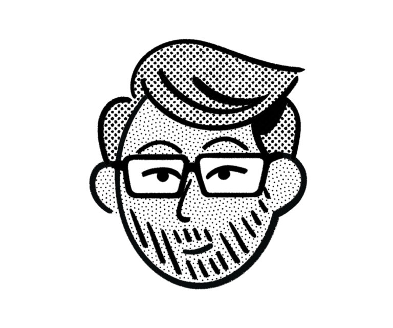 Mein Creator Profilbild Stilisierte Darstellung eines Mannes mit Brille und Bart, lächelnd.