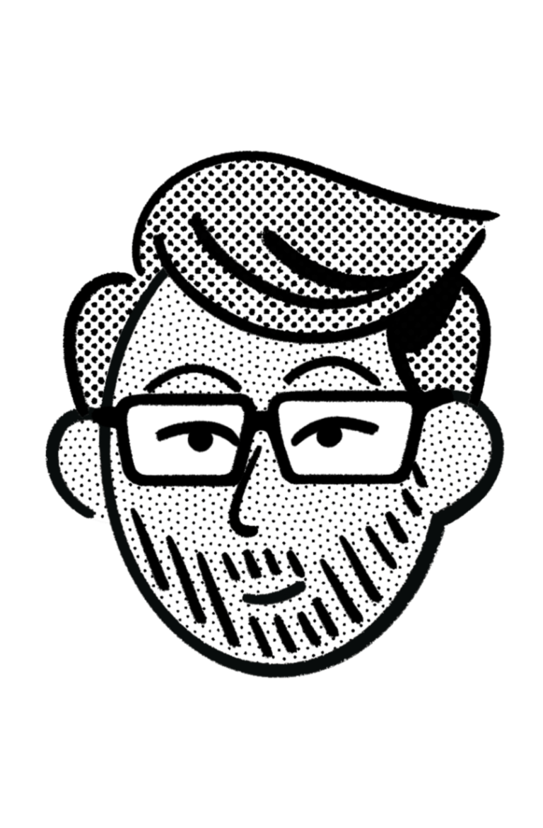 Mein Creator Profilbild Stilisierte Darstellung eines Mannes mit Brille und Bart, lächelnd.